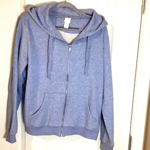 H&M Basics Women's Light Blue Fleece Hoodie Size L Front Zip Pockets Warm Soft